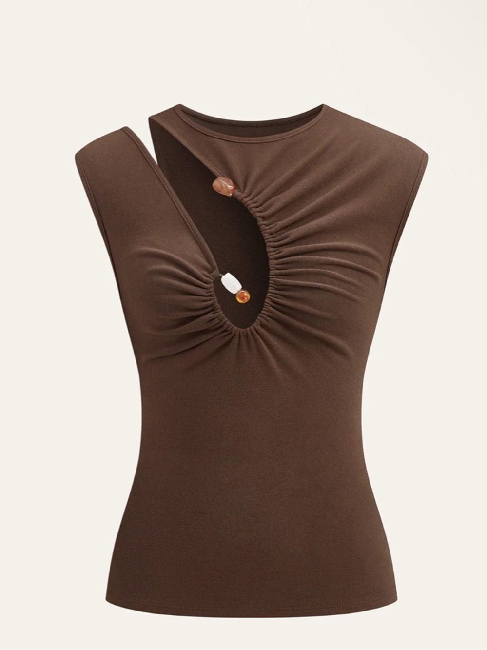 NWT Commense Brown Ruched Keyhole Short Sleeve Tee